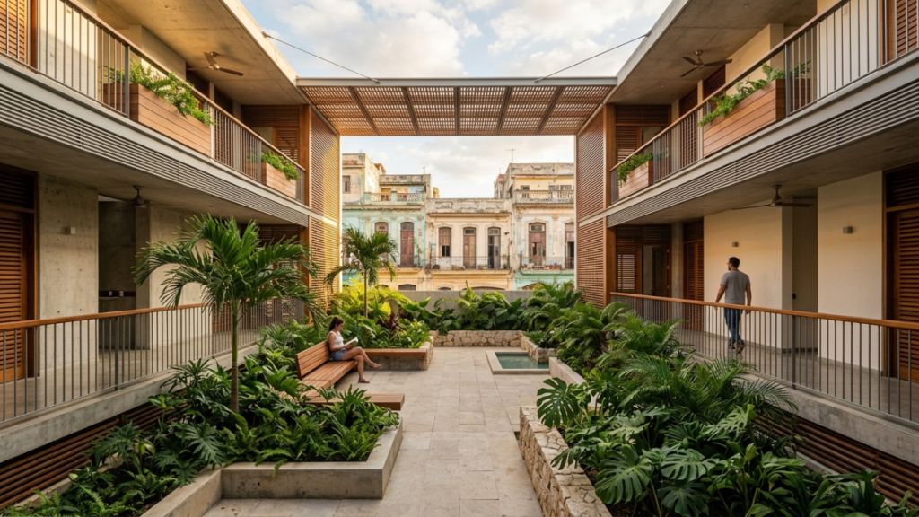 Patios interiores en arquitectura tropical: cómo mejoran ventilación, iluminación y confort en las edificaciones